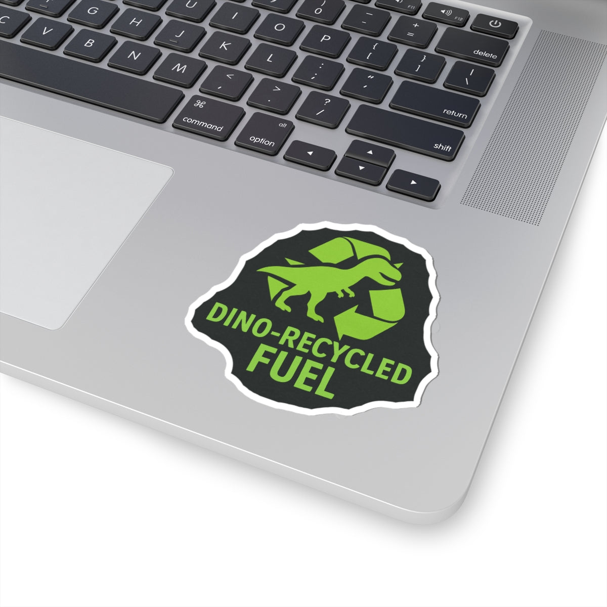 Sticker — Dino-Recycled Fuel Kiss-Cut Sticker (Green T. rex Recycling Logo)
